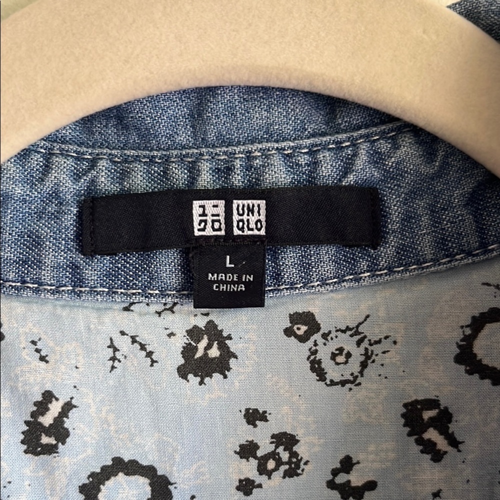 Uniqlo Women’s Denim Long Sleeve Popover Shirt Dress Tunic Top Button Front Sz L - Picture 5 of 13
